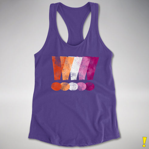 Distressed Lesbian Pride Graphic Exclamation Points Women's Racerback - Purple